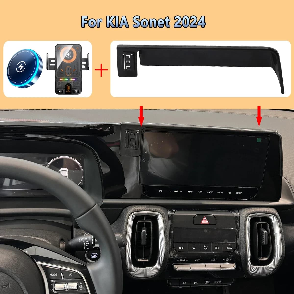 For KIA Sonet 2024 Magnetic 15W Car Phone Screen Holder Magnetic Wireless Charging Car Phone Mount For MagSafe
