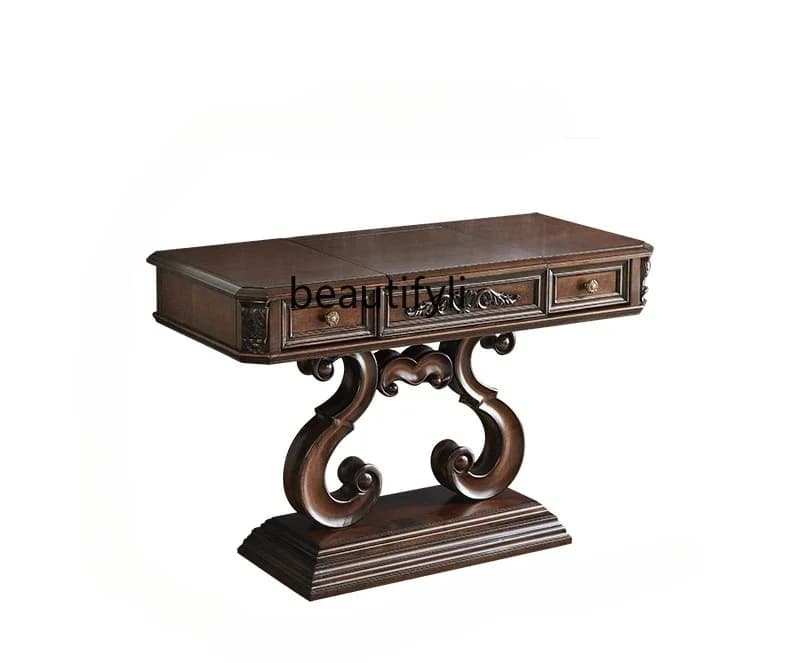 American pure solid wood dresser villa carved classical makeup table with flip mirror high-end storage dresser