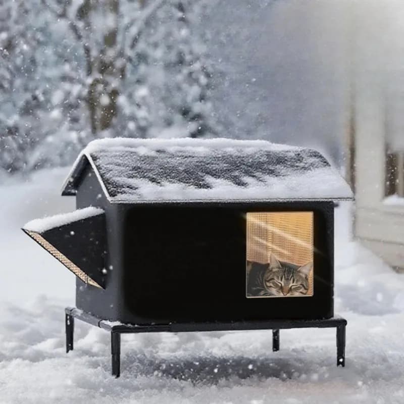 Winter Insulated Warm Outdoor House for Stray Cat Weatherproof Elevated Shelter with Escape Door Feral  Shelter Bed