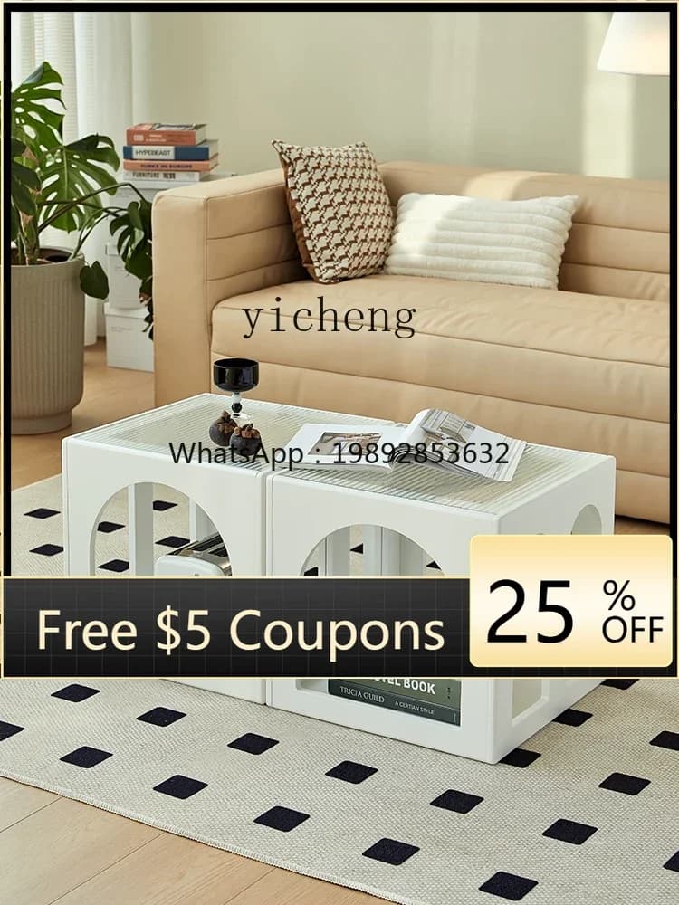 Z3  Antique Style White Cream Paint Arch Combination Small Living Room Simple Tea Table