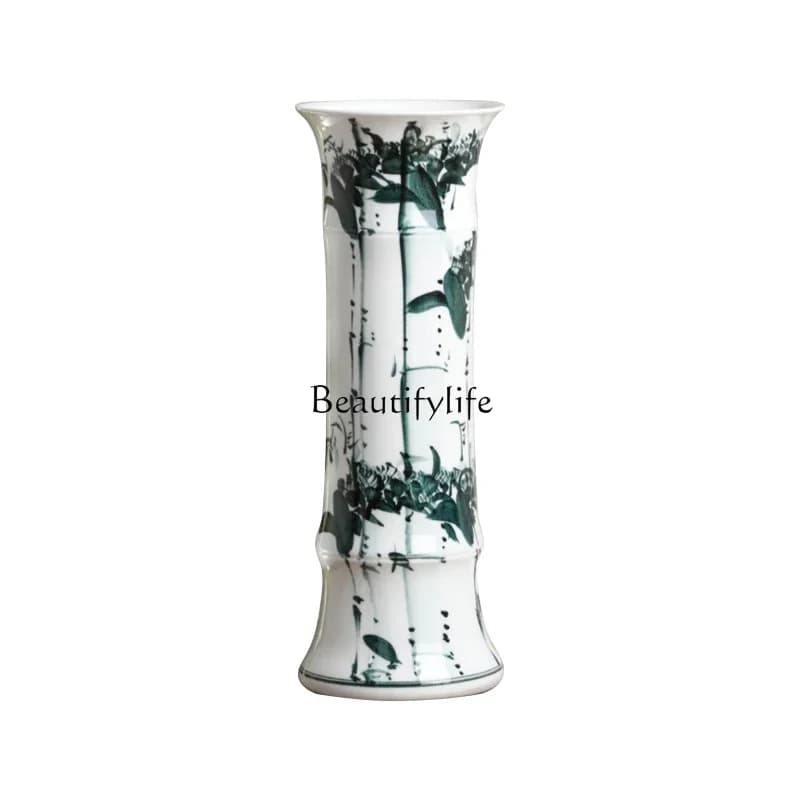 FG10*Yangfugui Bamboo Ceramic Vase Chinese Living Room Flower Arrangement Study Office Ornament