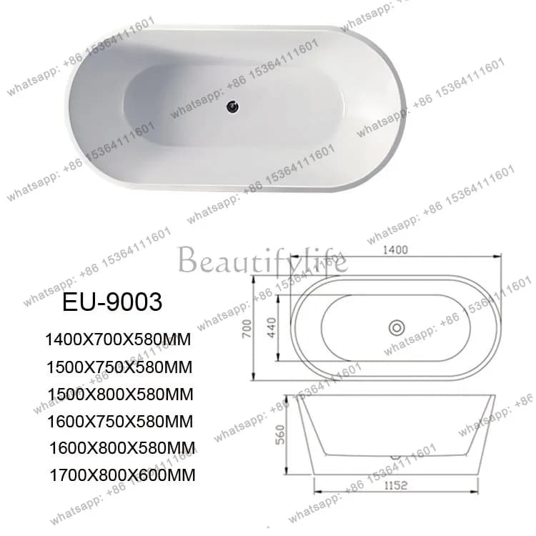 Acrylic large space thin edge oval independent docking hotel engineering bathtub