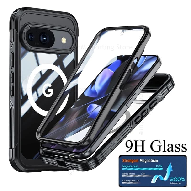 For Google Pixel 10 Pro XL 3 in 1 Hybrid 9H Glass Armor Shockproof Case Pixel 9A 8 9 Pro XL Magnetic Heavy Duty Protection Cover