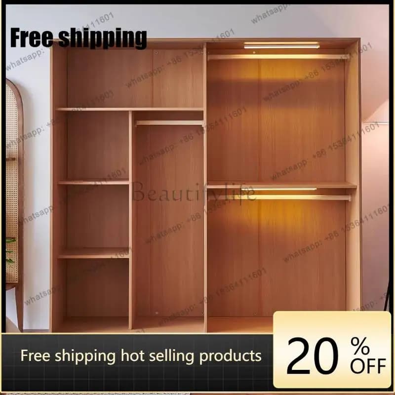 hot Decoration Brown Wardrobes Closet Wooden Tall Long Sliding Space Wardrobes Storage Cute Saving Guarda Roupas Furniture For H