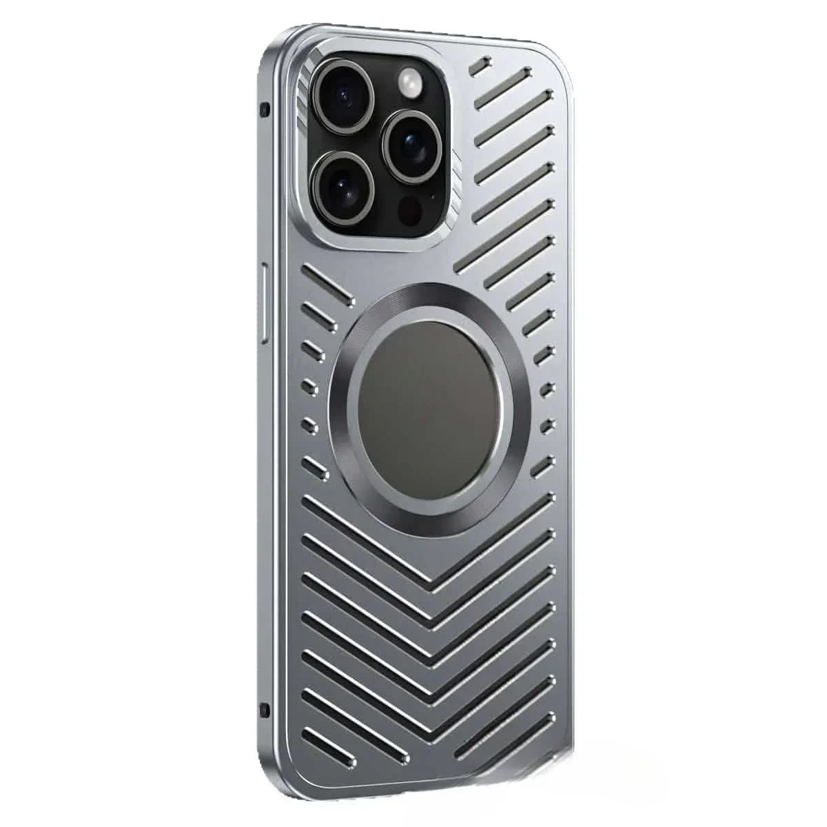 All-metal heat dissipation magnetic attraction is suitable for iPhone16 mobile phone case elastic buckle hollow and