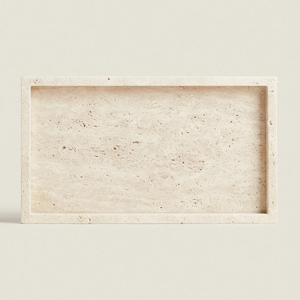 Travertine Stone Bathroom Vanity Tray for Cosmetic Perfume Natural Marble Kitchen Sink Tray for Soap Dispenser Sponge Holder