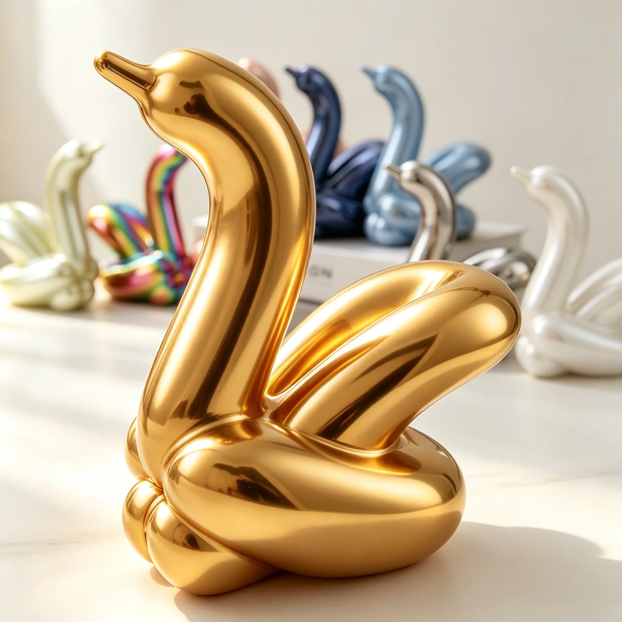 Shiny Electroplated ceramic mini Swan Figurines Cute Balloon Swan decoration home luxury room essentials