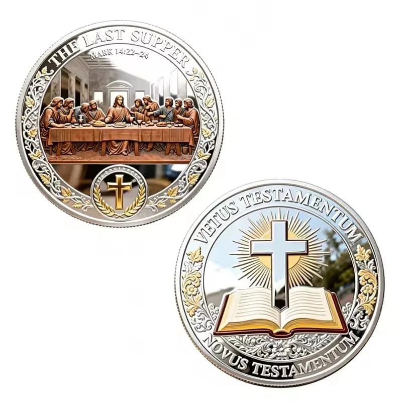 Faith Token Religious Cross Metal Polished Regular Diameter The Last Supper Theme Belief Keepsake Church Decor Present