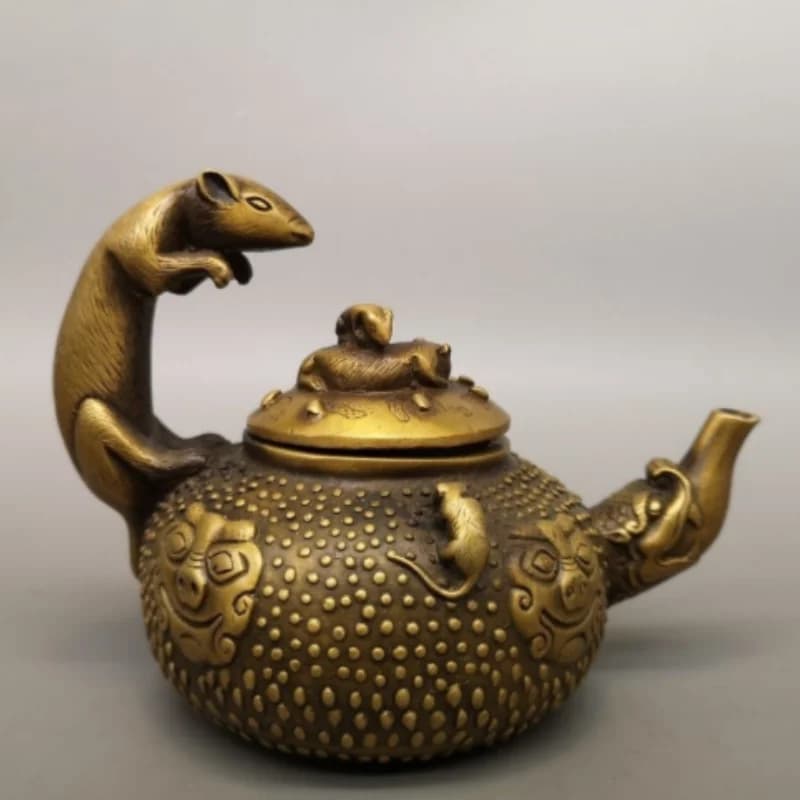 Vintage Bronze Chinese Zodiac Rat Wine Pot - Traditional Asian Tea Pot & Home Desktop Decor modern exquisite handicraft