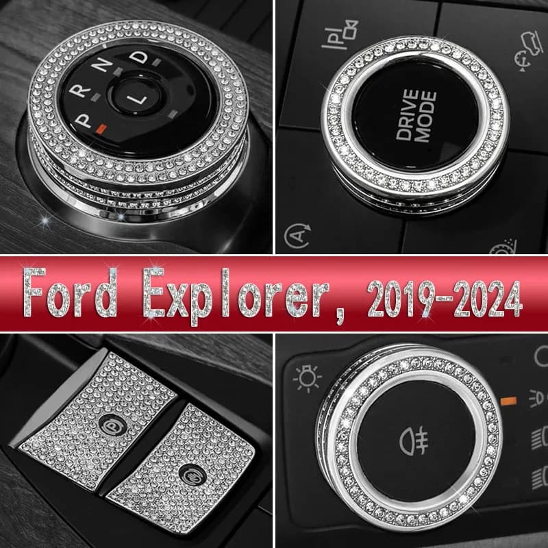 Diamond Decorate Trim For 19-24 Ford Explorer Central Control Gear Knob Mode Cover Electronic Handbrake Light Adjustment Switch