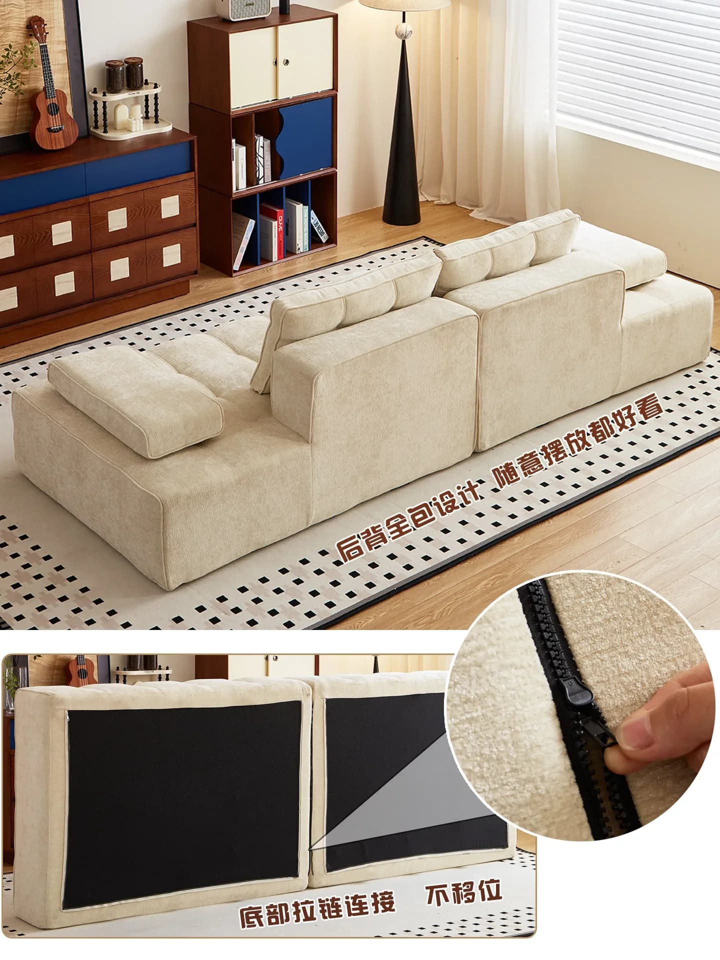 DSACompressed sofa, pure sponge box roll bag, inline row chenille living room small apartment fabric sofa