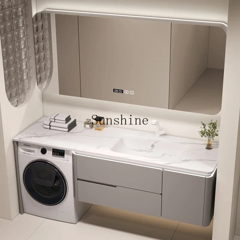 Paint washing machine bathroom cabinet combination rock slab hot bending integrated basin  FT