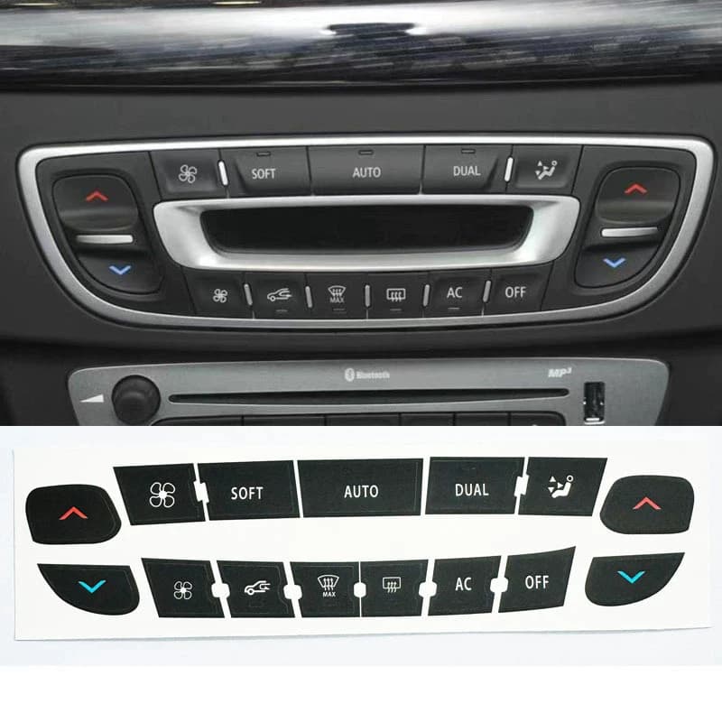 1 Set Button Repair Decal Sticker For Car Air Conditioning Control Panel High Grade Vinyl For Renault Megane/ Master/ Scenic III