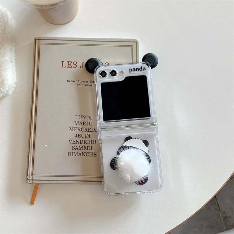 Cartoon Panda Tank Top 3D Plush Butt for Samsung Galaxy Z Flip 8 7 6 5 Protective Back Cover for ZFlip8 ZFlip6 ZFlip7 Case Shell