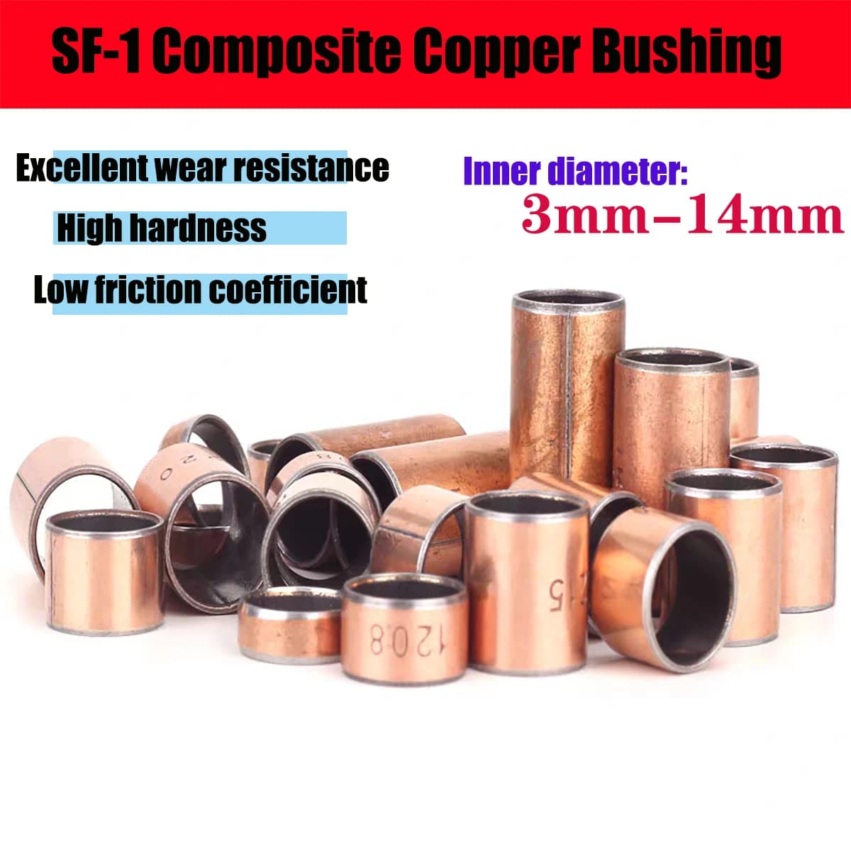 100pcs SF-1 Composite Copper Bushing Oil-free Self-lubricating Bearing for Food Textile Machinery
