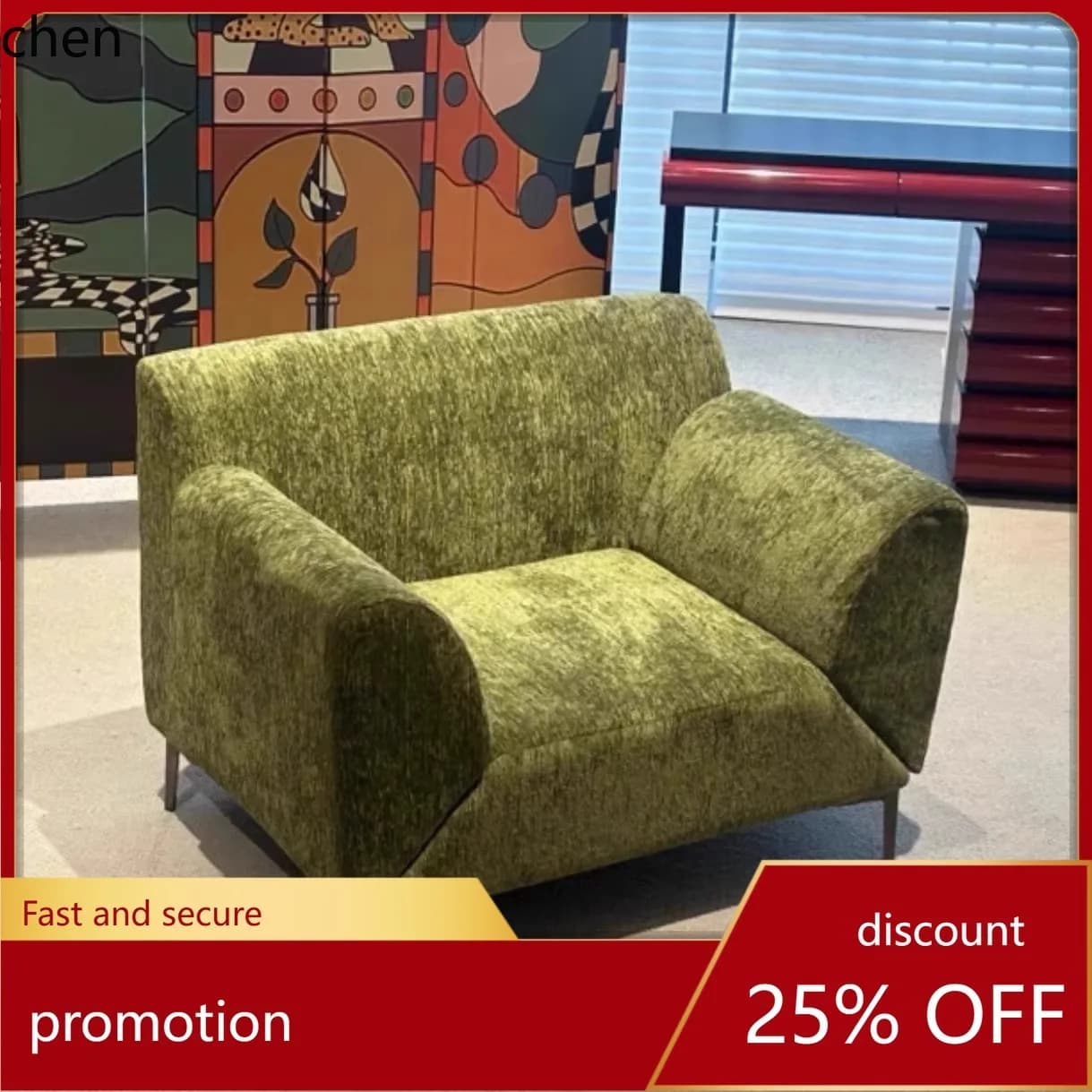 HT Minimalist Leisure Sofa Chair Rotatable Armrest Mid-century Style Single Leisure Fabric Sofa Chair