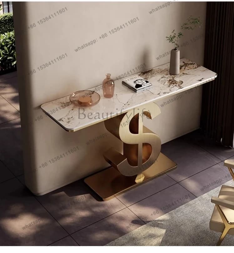 light luxury entrance table, simple rock slab against the wall, end view table, decorative cabinet