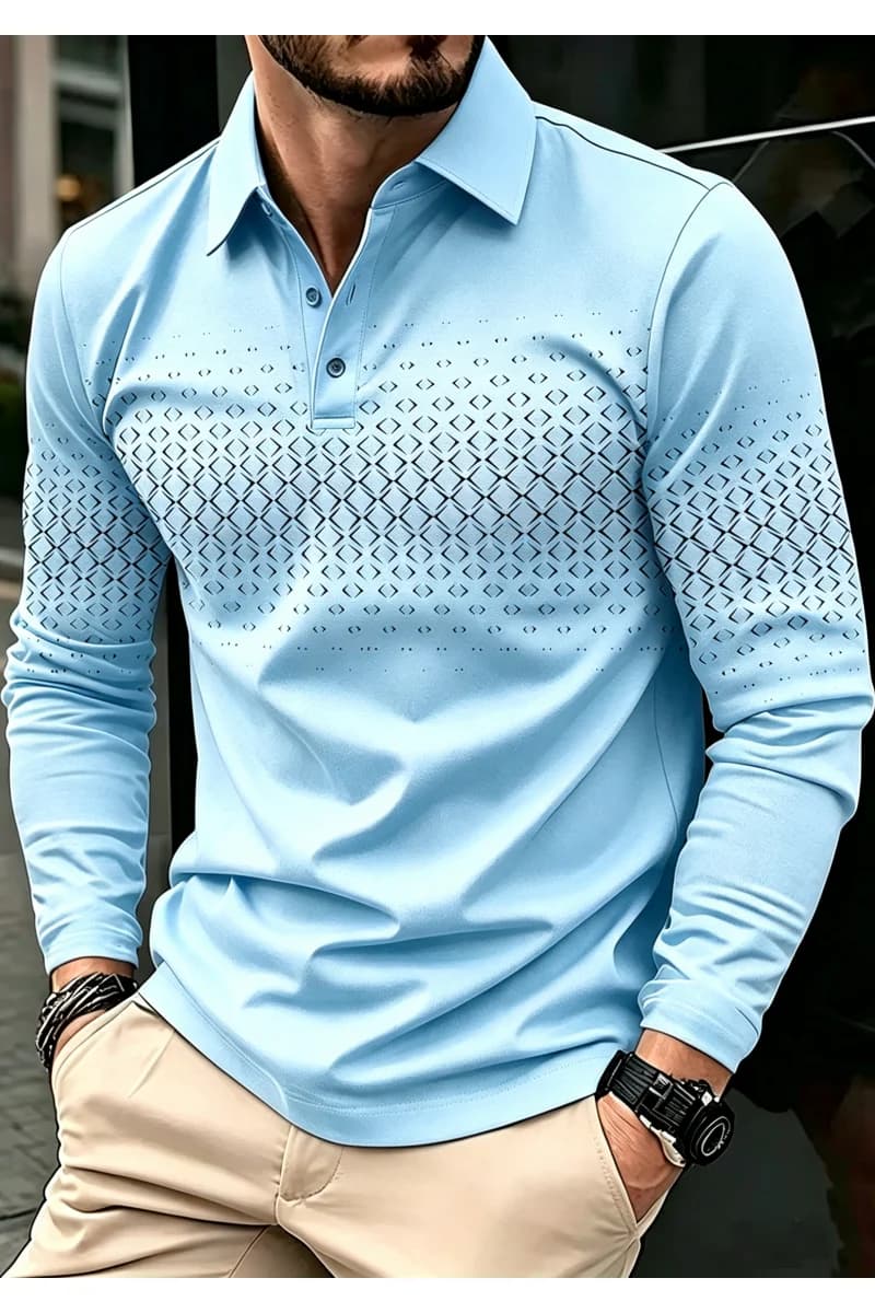 Autumn 3D Prints Men's Geometic Golf Polo Long Sleeve Polo Shirts Athleisure Daily Wear Tops Breathable Buttons Men's Clothing