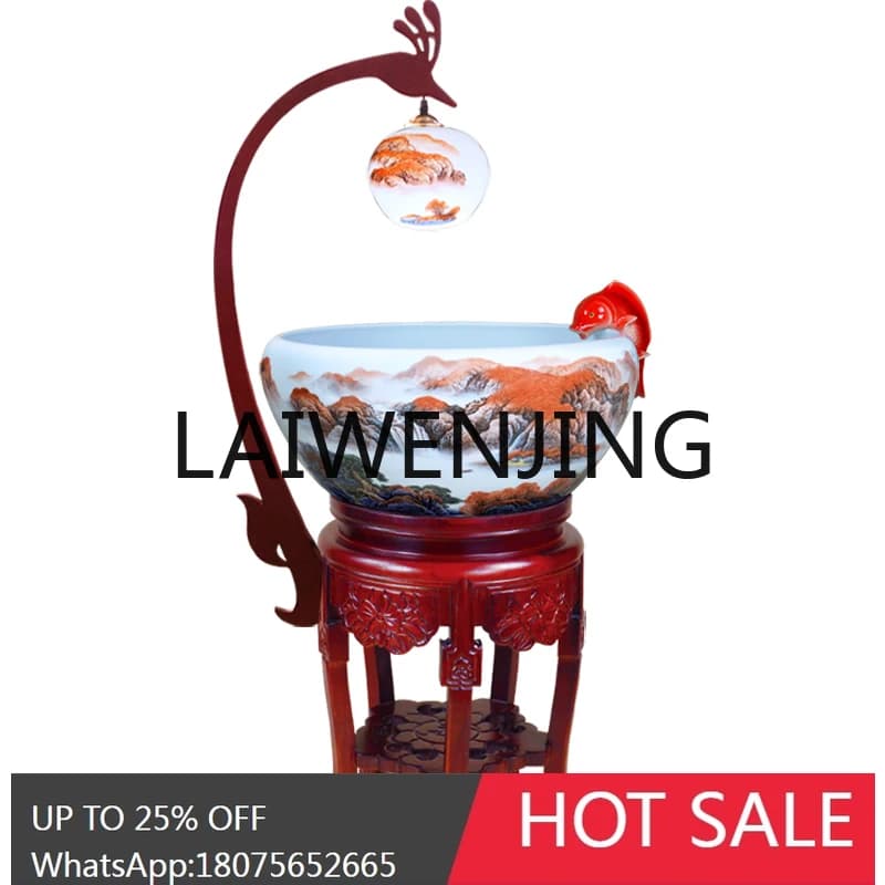 RWJ Jingdezhen Ceramic Filter Circulating Water round Cylinder Phoenix Lamp Holder Decoration