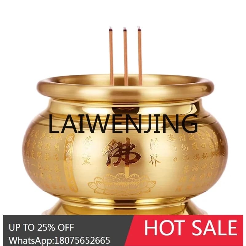 RWJ Copper Incense Indoor Worship Incense Incense Burner Lotus Bowl Buddha Worship Smoke-Free Brass Stove Bodhisattva