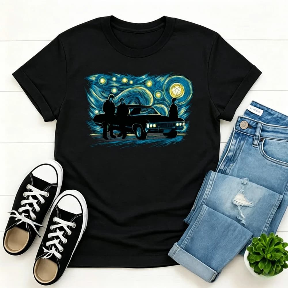 Supernatural Night T-Shirt Starry Night Winchester Bros Tee Hunter Life Gift Tshirt Sci-Fi TV Show SPN Fan Apparel Men Women Top