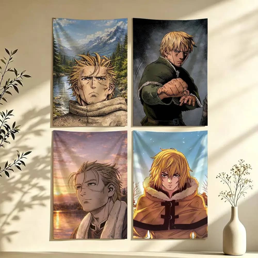 A-Anime Vinland Saga Thorfinn Flag Digital Printing Banner for Garage Wall Out Door Decoration