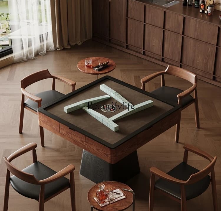 03.Mahjong dining table dual-purpose medium and ancient style solid wood automatic mahjong table panel