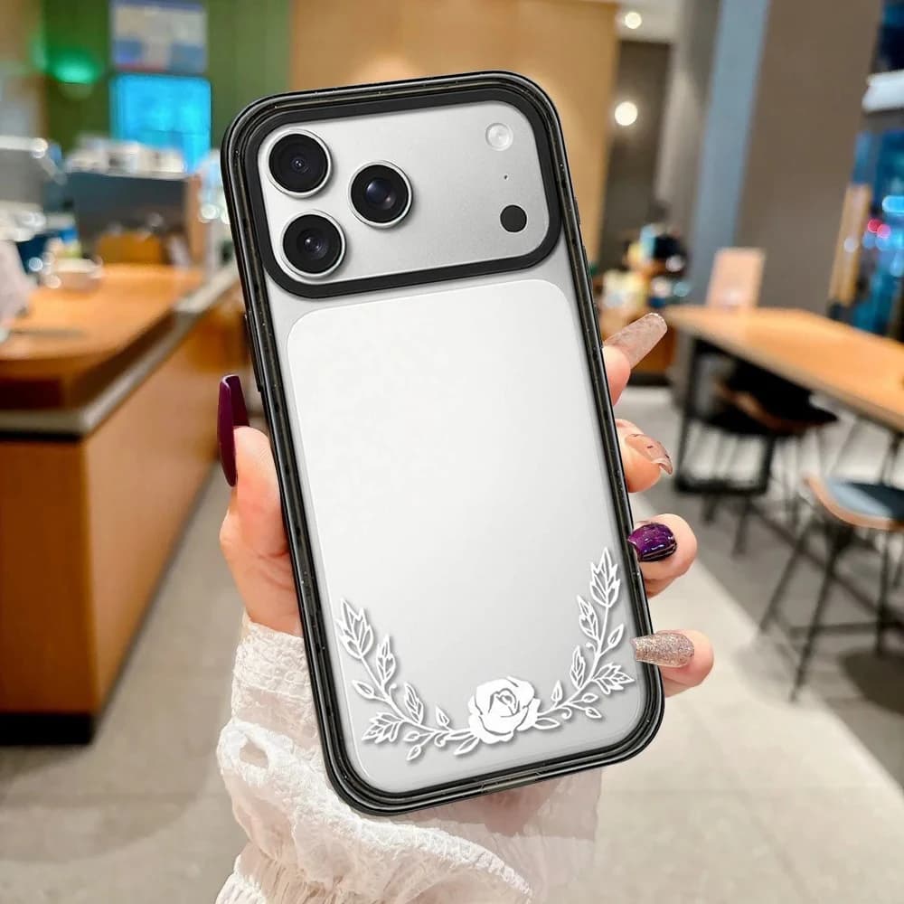 Simple Lines Flowers Impact Black Border Magnetic Phone Case Cover for IPhone 13 14 15 16 17 Pro Max Case for IPhone Air
