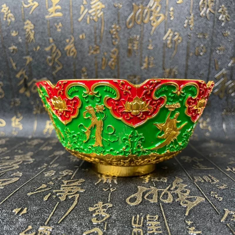 Antique Alloy Gold Home Decoration Eight Immortals Painted Bat Bottom Bowl Crafts Ornament Miscellaneous