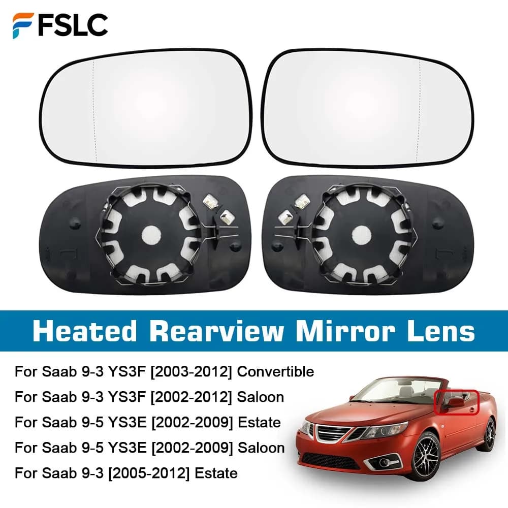 ⭐Genuine⭐ Car Wide Angle Heated Rearview Mirror Glass For The Left And Right Rearview Mirrors Of The 03-12 Saab 93 95 9-3 9-5
