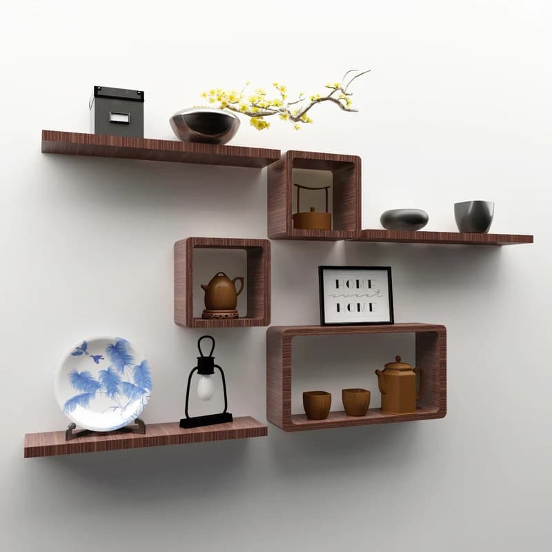 Solid Wood Wall-Mounted Organizer, No-Drill Storage Grid, Modular Hanging Cabinet, Decorative Background Wall Shelf