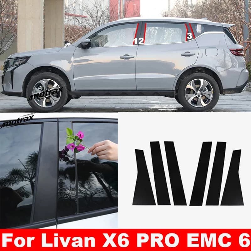 For Livan X6 PRO EMC 6 Auto Middle Pillar Stickers B C Column Posts Cover Glossy Black Carbon Fiber PC Accessories