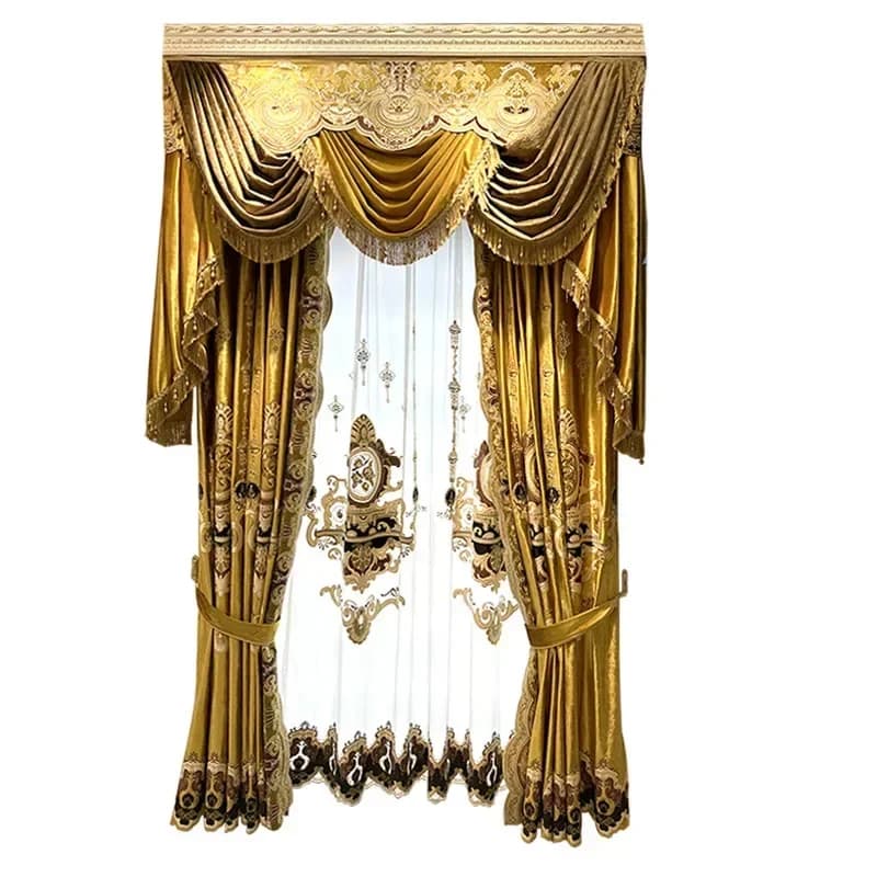 European luxury American style, high-end ice velvet golden yellow curtains