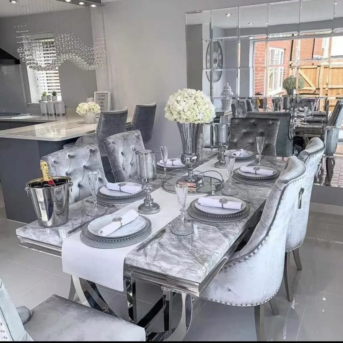 DSA dining table and chair combination stainless steel light luxury fashion restaurant dining table  chair combination backrest