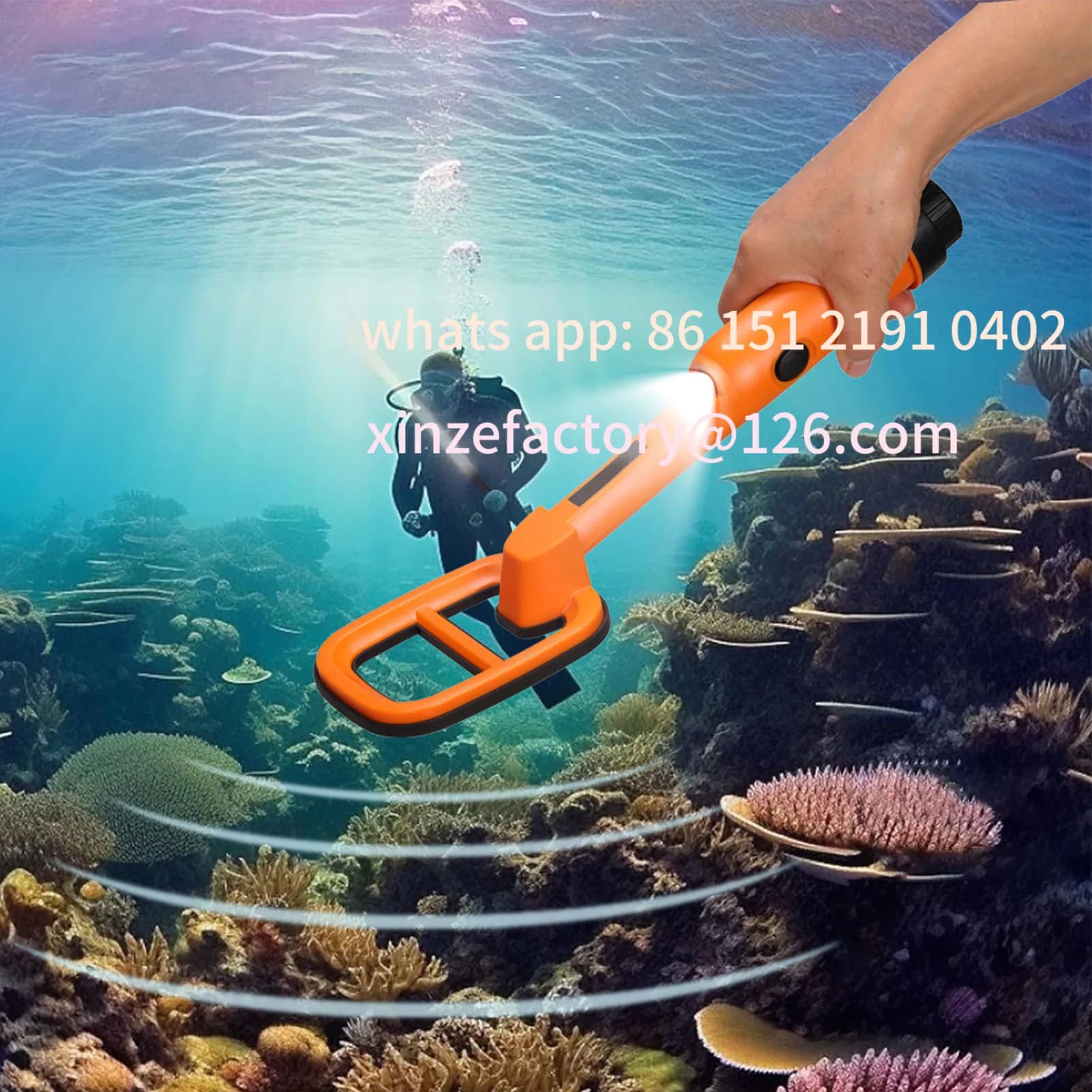 Customizable Underwater Metal Locator Sound Vibration Reminder Handheld Portable Detector High Sensitivity for