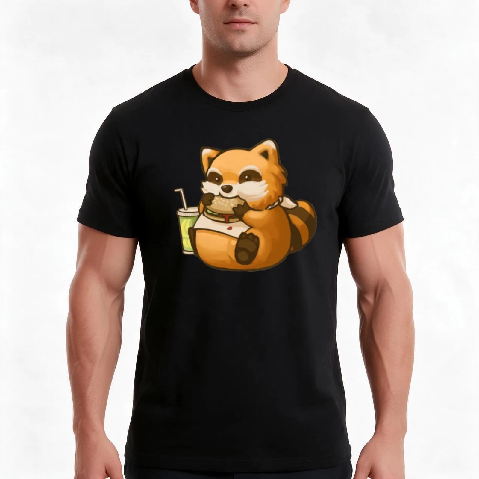 Funny Fat Spiffo eating Burger T-Shirt, Summer Casual Cotton Tee, Oversized Streetwear Tops, Vintage Graphic Print, 100% Cotton