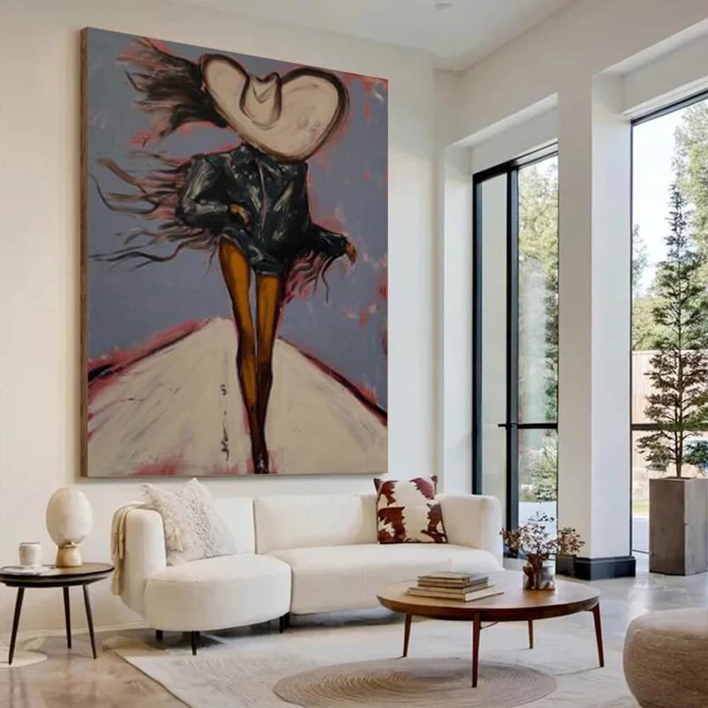 100% Handmade Abstract Oil Painting - Fashion Girls Figure Canvas Mural Unique Wall Art for Home Living Room Decor Image Artwork