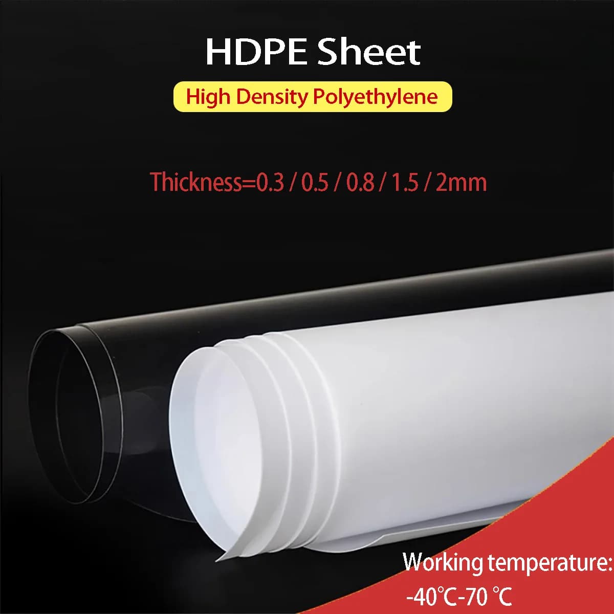 1PCS PE Roll Board, HDPE Polyethylene Board, Wear-Resistant Plastic Sheet Thickness=0.3/0.5/0.8/1.5/2mm