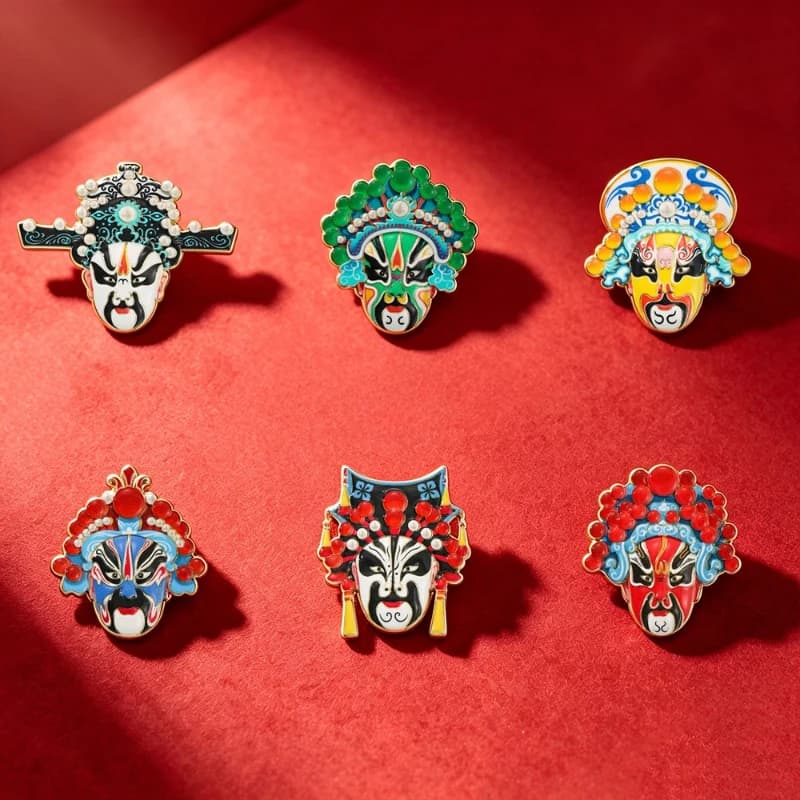 Peking Opera Facial Makeup Metal Brooch Chinese Traditional Opera Badge Festival Gift Pin DIY Clothing Bags Hat Scarf Decoration
