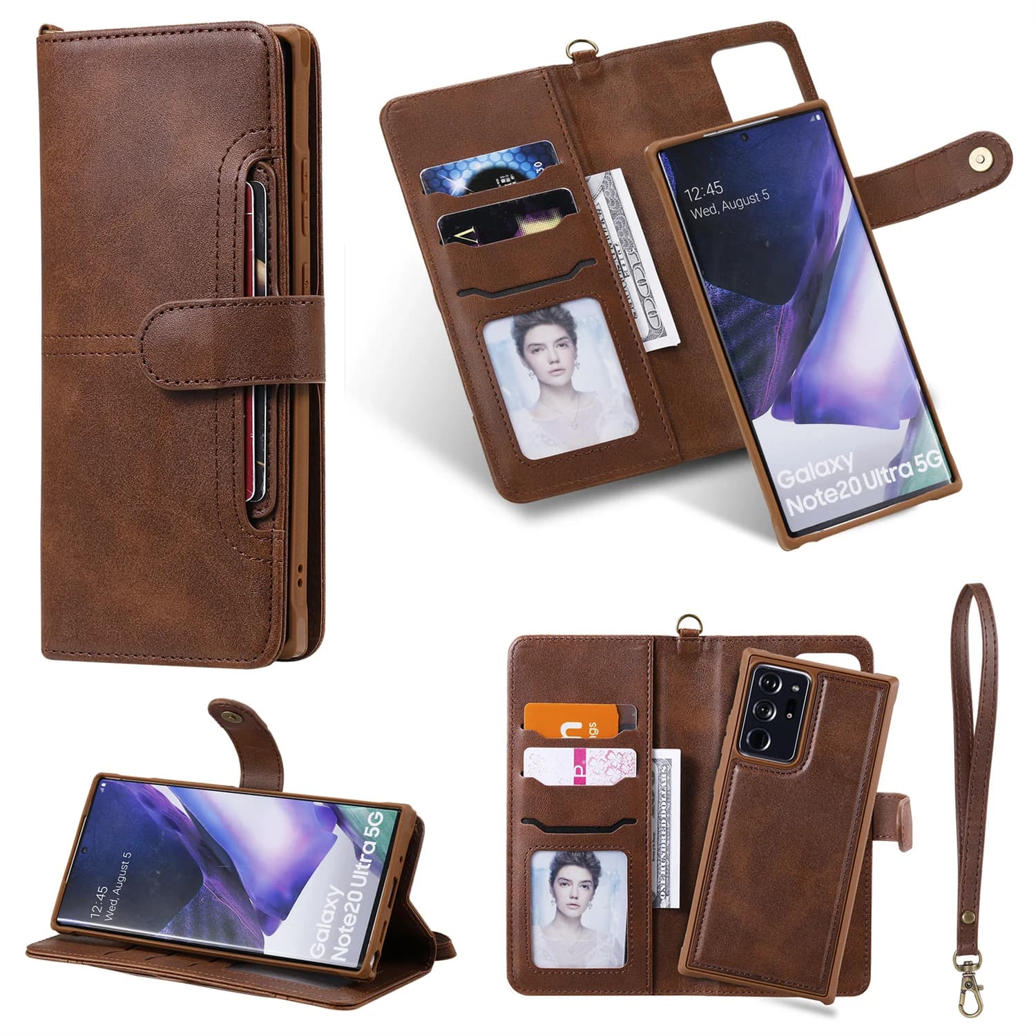Luxury 2 in 1 Detachable Wallet Leather Case for Galaxy Note 20 Ultra Note 8 Note 9 Note 10 Plus Card Holder Magnetic Flip Cover