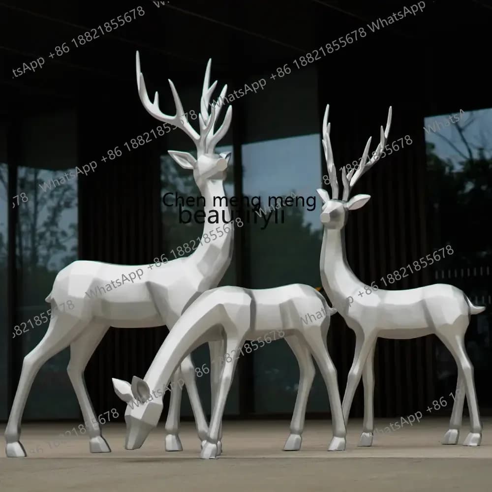 ss 8350  Garden Landscape Deer Sculpture Simulation Abstract Sika Deer Golden Geometric Large Floor Deer Decoration