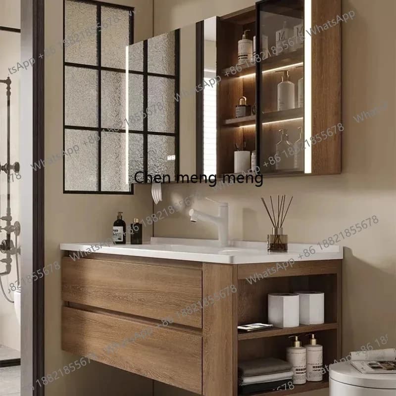 Ceramic Integrated Basin Medium Antique Combination Bathroom Cabinet Toilet Washstand Face Wash Basin Cabinets Organizer Closet