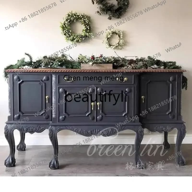 French retro solid wood dining side cabinet made old porch cabinet storage storage cabinet6220