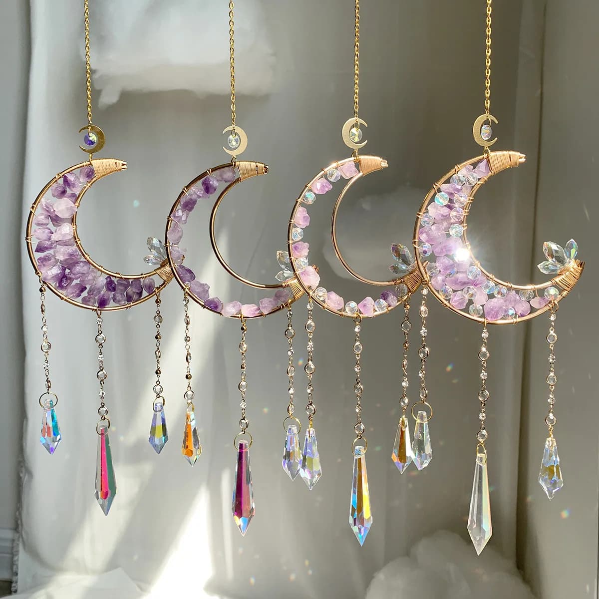 Dreamcatcher Suncatcher Crystal Sun Catcher Indoor Window Prism Ball Moon Rainbow Wind Chimes Car Hanging Garden Decoration Gift