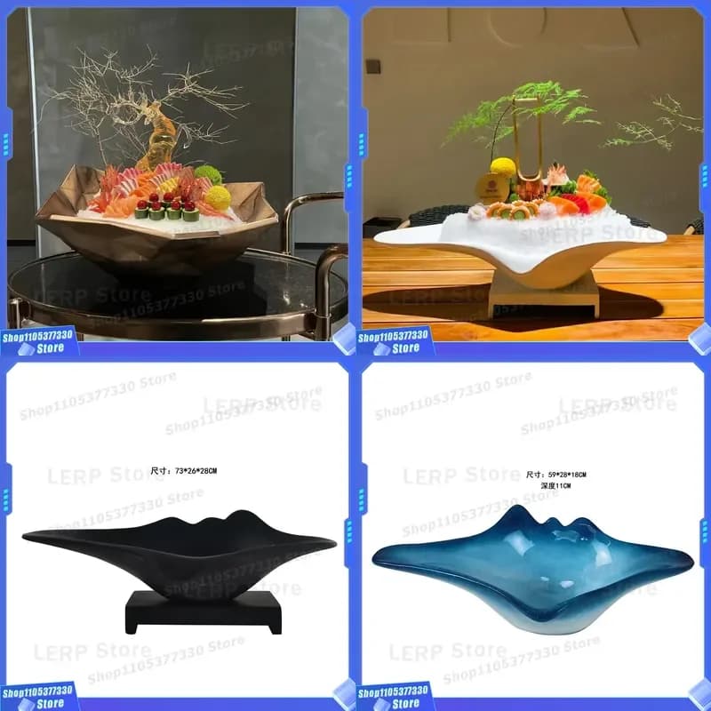 Resin Salmon Sashimi Plate Decorative Ice Tray for Seafood Display Commercial Restaurant Tableware Fish Shaped Serving Dish
