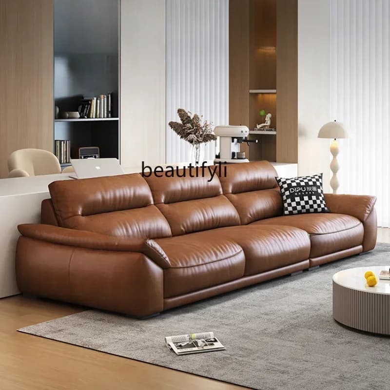 X   Leather sofa first layer cowhide modern light luxury living room sofa combination simple leather art sofa