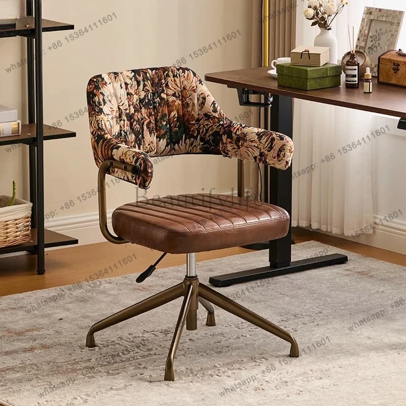 Study Chair with Backrest, Study Room Chair, Makeup Chair, Comfortable for Long Sitting, Adjustable Height, Vintage Style