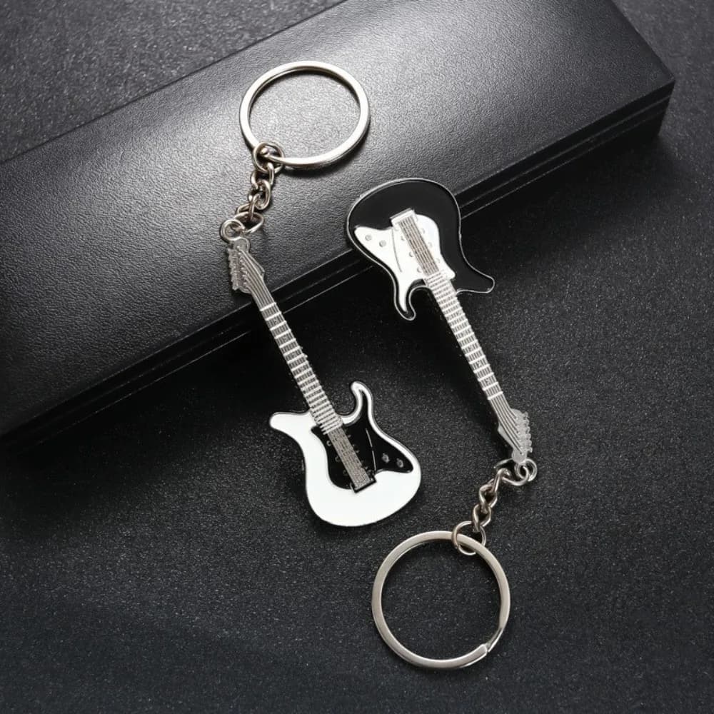 Trendy Zinc Alloy Guitar Keychain Bass Portable Bag Pendant Musical Elements Car Key Ring For Man Women