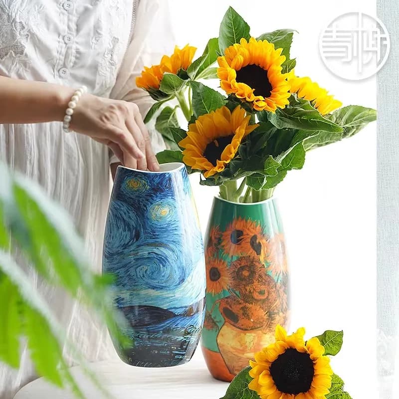 Vintage Van Gogh Sunflower Vase Ceramic European Dining Table Living Room Decoration Ornament Can be Hydroponic Flower Arrangeme