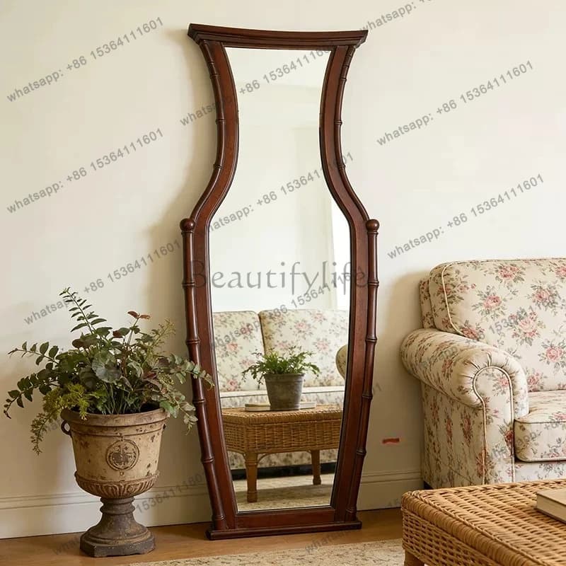 French retro special-shaped dressing mirror,  vintage water bottle-shaped floor mirror, American entrance wall hanging
